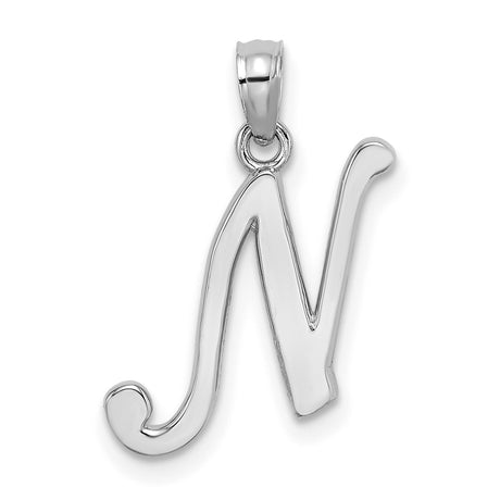 10k White Gold Letter N Pendant, Script Initial Charm for Women