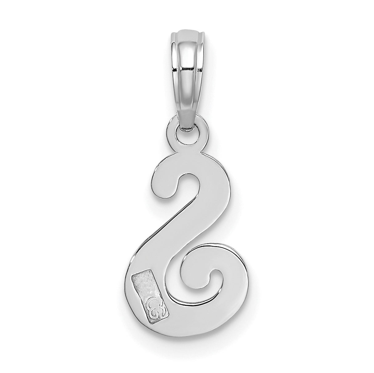 Polished S Script Initial Charm Pendant in Real 10k White Gold