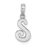 Polished S Script Initial Charm Pendant in Real 10k White Gold