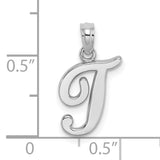 10k White Gold Initial Pendant, Script Letter J Charm for Women, Dainty Monogram Design
