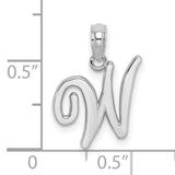 10k White Gold Script W Pendant, Polished Initial Charm in Flowing Letter Design for Women
