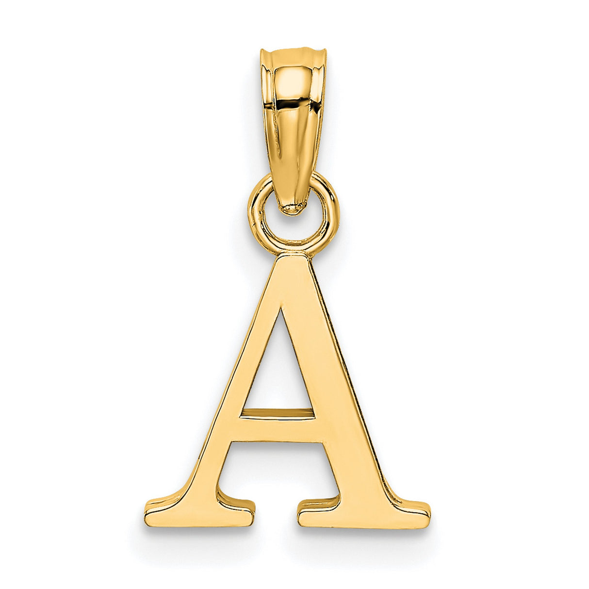 10k Yellow Gold Letter A Pendant, Polished Block Initial Charm for Women