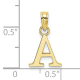 10k Yellow Gold Letter A Pendant, Polished Block Initial Charm for Women