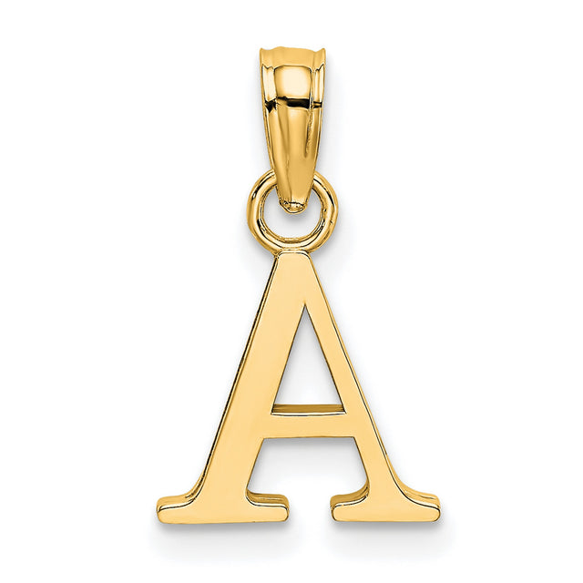 10k Yellow Gold Letter A Pendant, Polished Block Initial Charm for Women