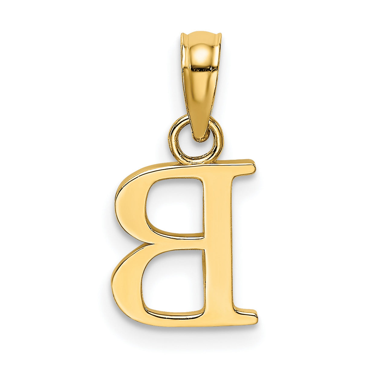 10k Yellow Gold Letter B Pendant Charm, Polished Block Initial Design, Unisex Jewelry