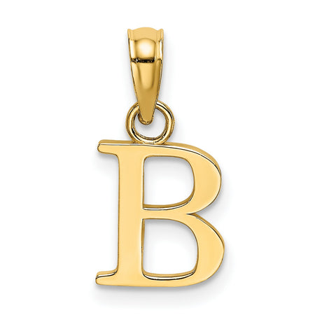 10k Yellow Gold Letter B Pendant Charm, Polished Block Initial Design, Unisex Jewelry