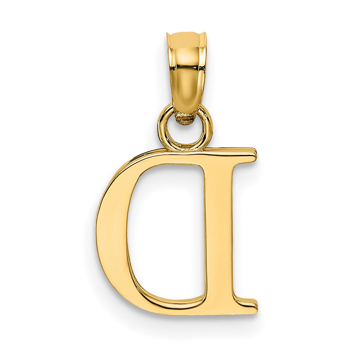 10k Yellow Gold D Initial Pendant, Solid Block Letter Charm with Polished Serif Design