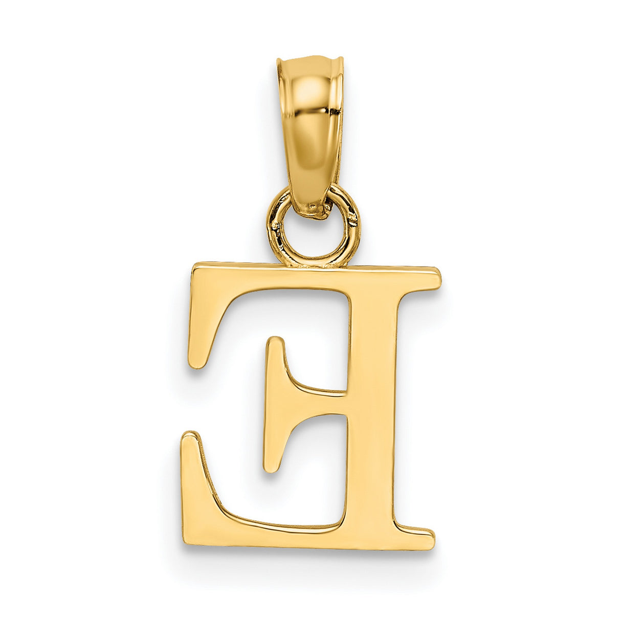 10k Yellow Gold Letter E Pendant, Polished Block Initial Charm for Women and Unisex