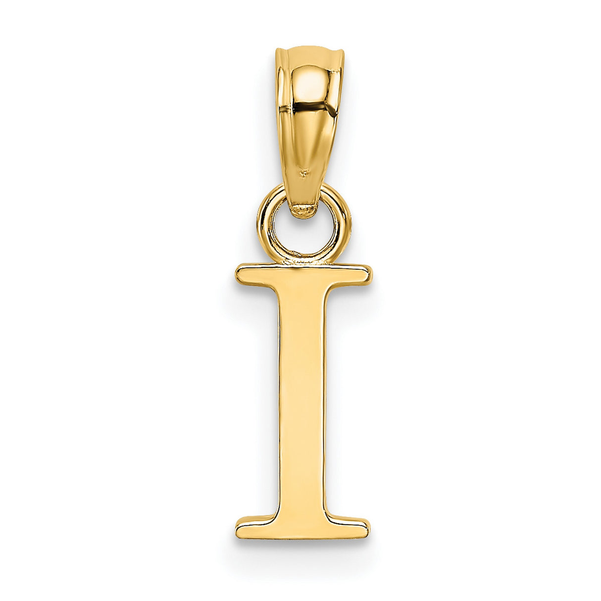 10k Yellow Gold Letter I Pendant, Polished Initial Charm, Simple Alphabet Jewelry for Women