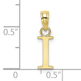 10k Yellow Gold Letter I Pendant, Polished Initial Charm, Simple Alphabet Jewelry for Women
