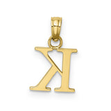 10k Yellow Gold K Initial Pendant, Polished Block Letter Charm, Unisex Monogram Design