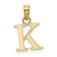 10k Yellow Gold K Initial Pendant, Polished Block Letter Charm, Unisex Monogram Design
