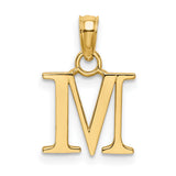 10k Yellow Gold Initial M Pendant Charm, Polished Block Letter Alphabet Design for Women or Unisex