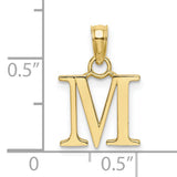 10k Yellow Gold Initial M Pendant Charm, Polished Block Letter Alphabet Design for Women or Unisex