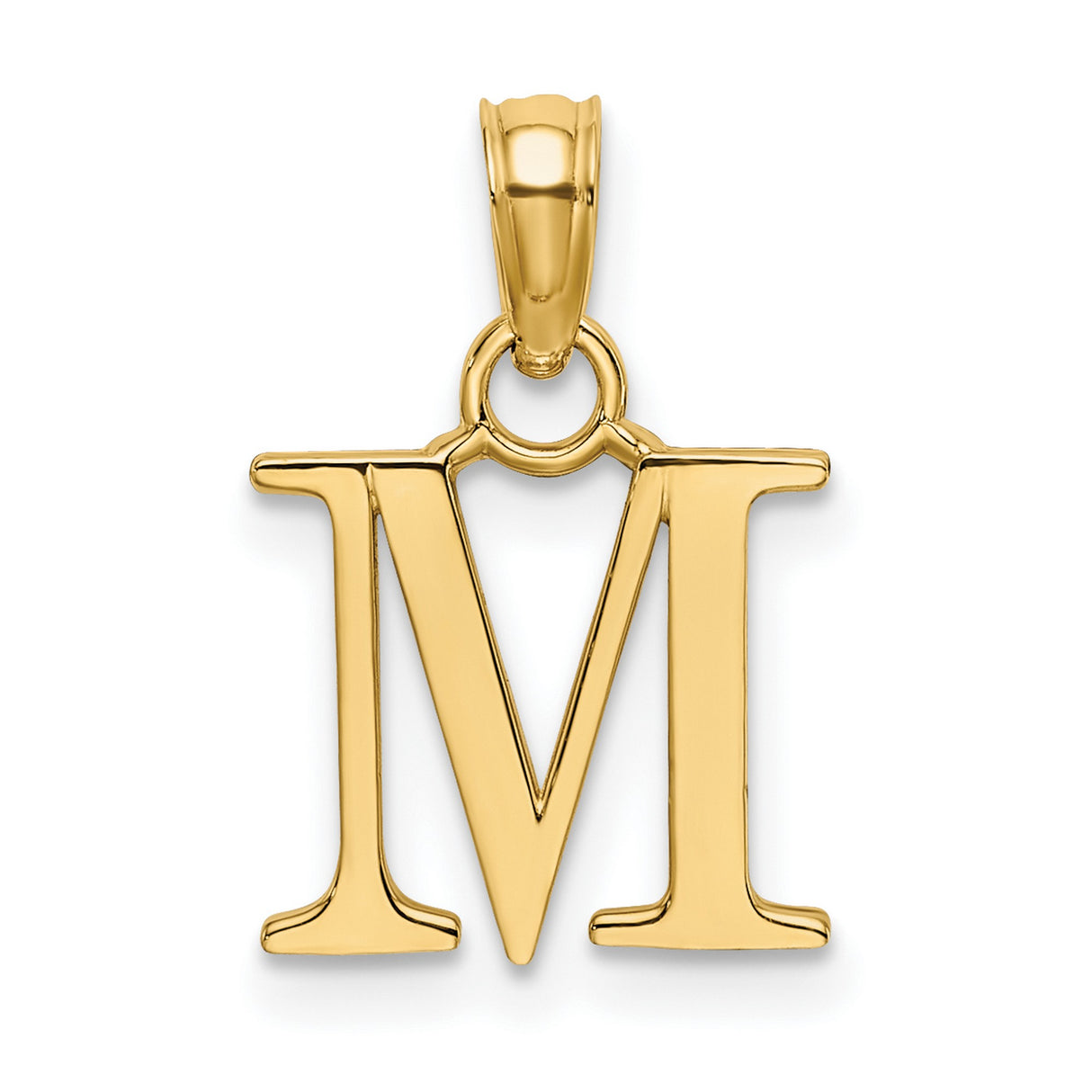 10k Yellow Gold Initial M Pendant Charm, Polished Block Letter Alphabet Design for Women or Unisex