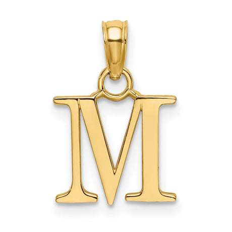 10k Yellow Gold Initial M Pendant Charm, Polished Block Letter Alphabet Design for Women or Unisex