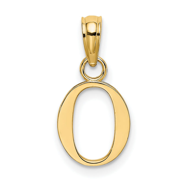10k Yellow Gold Letter O Pendant Charm, Polished Block Alphabet Design for Women