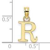 10k Yellow Gold R Initial Pendant, Polished Block Letter Charm, Unisex Alphabet Jewelry