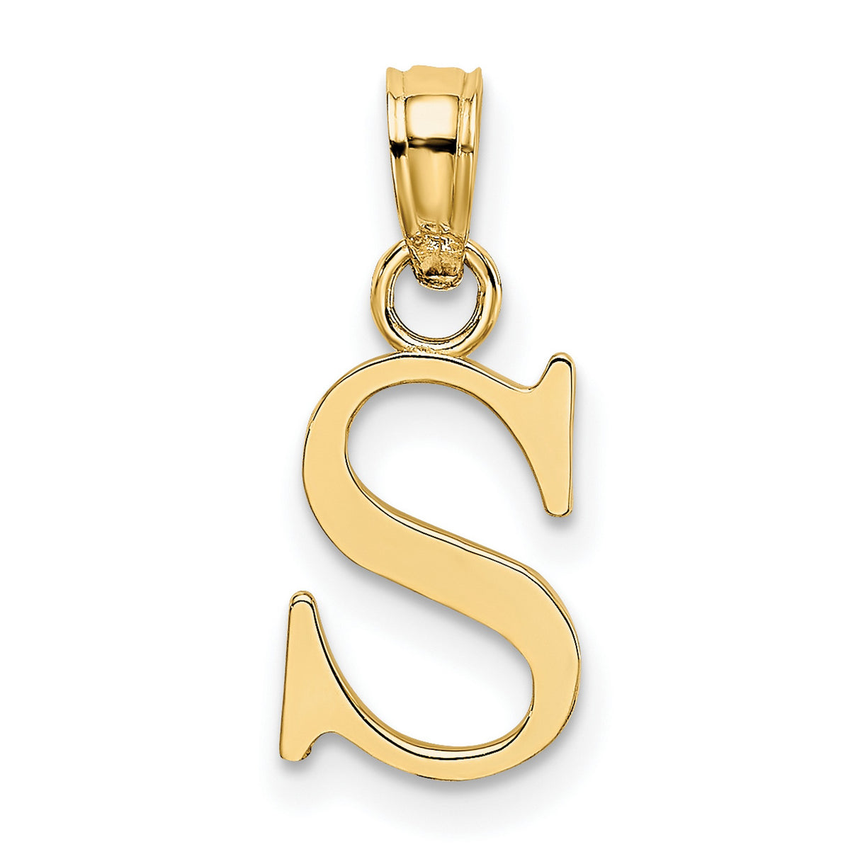 10k Yellow Gold Pendant with Block Letter S Design, Polished Initial Charm for Women or Unisex Wear