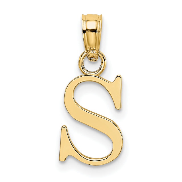 10k Yellow Gold Pendant with Block Letter S Design, Polished Initial Charm for Women or Unisex Wear