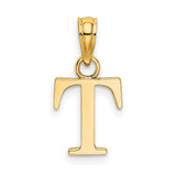 10k Yellow Gold T Initial Pendant Charm, Polished Block Letter Style for Women or Unisex Wear
