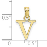 10k Yellow Gold Letter V Pendant Charm, Polished Block Alphabet Initial Jewelry for Women or Unisex