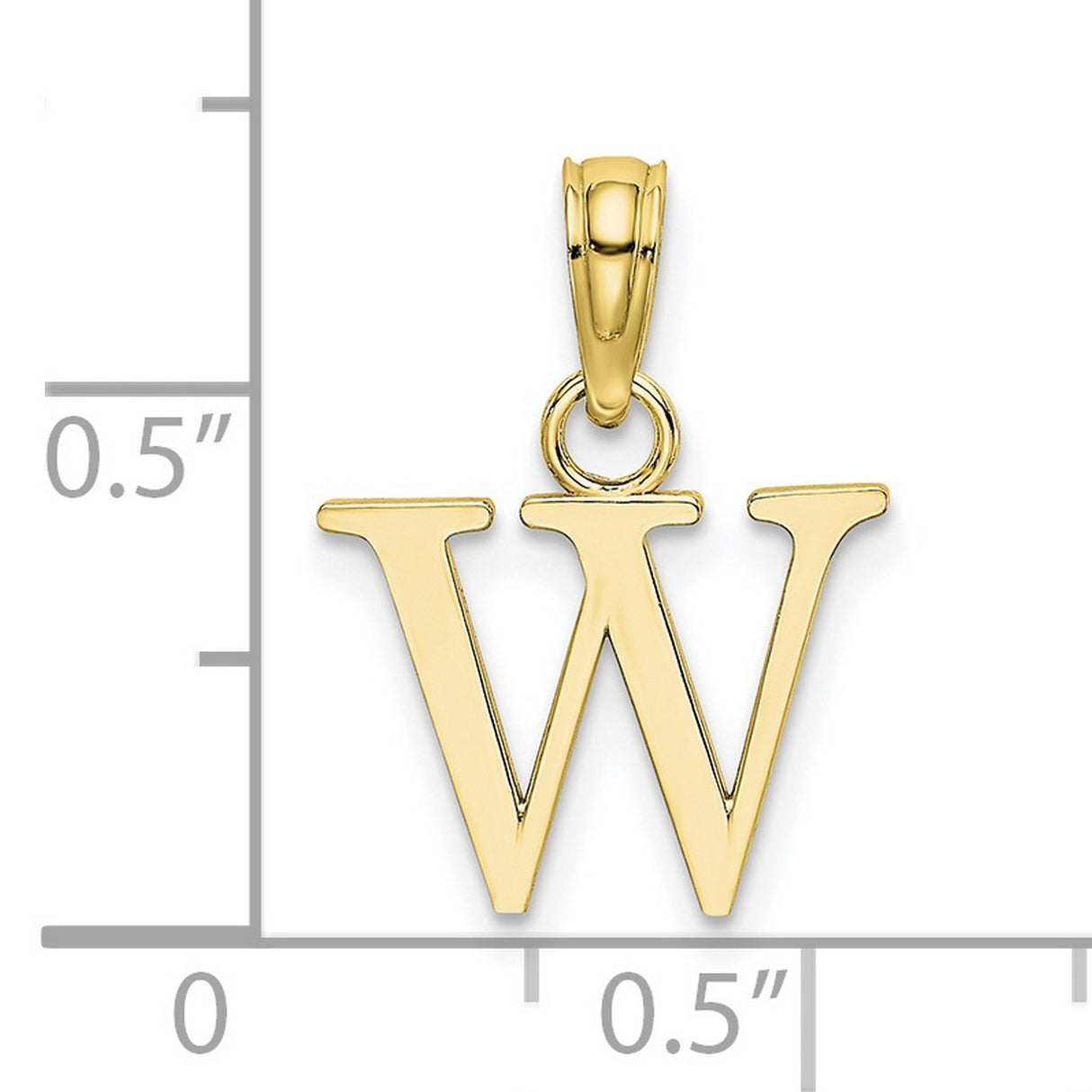 10k Yellow Gold Letter W Pendant Charm, Polished Block Initial Design, Unisex Jewelry