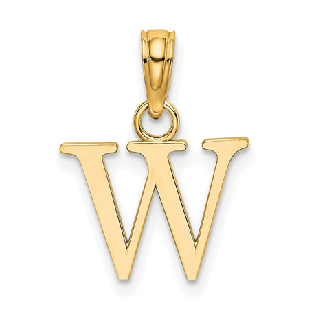 10k Yellow Gold Letter W Pendant Charm, Polished Block Initial Design, Unisex Jewelry