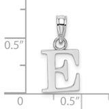 10k White Gold Letter E Pendant, Polished Block Style Initial Charm for Women or Unisex Wear