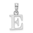 10k White Gold Letter E Pendant, Polished Block Style Initial Charm for Women or Unisex Wear