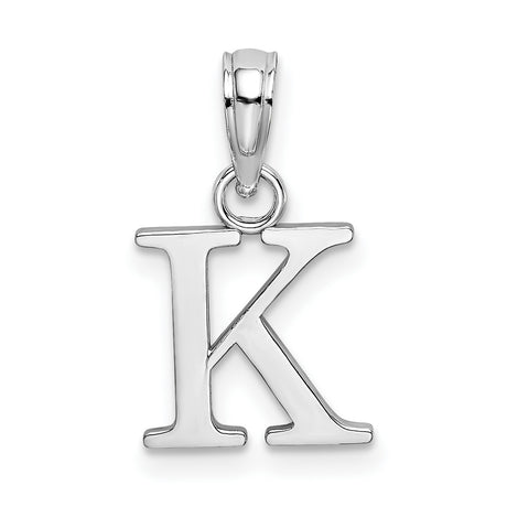 Polished K Block Initial Charm Pendant in Real 10k White Gold