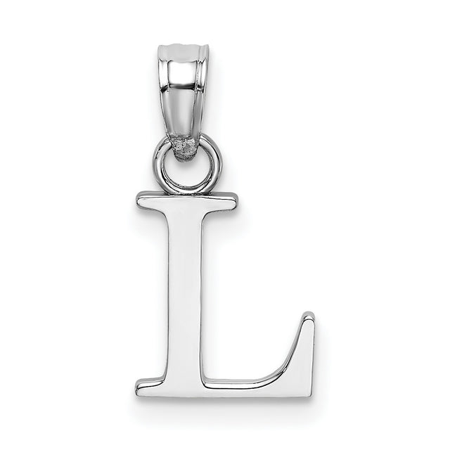 10k White Gold Letter L Pendant, Minimalist Initial Charm in Block Typeface Design