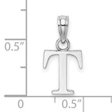 10k White Gold Letter T Pendant, Block Monogram Charm with High-Polish Finish