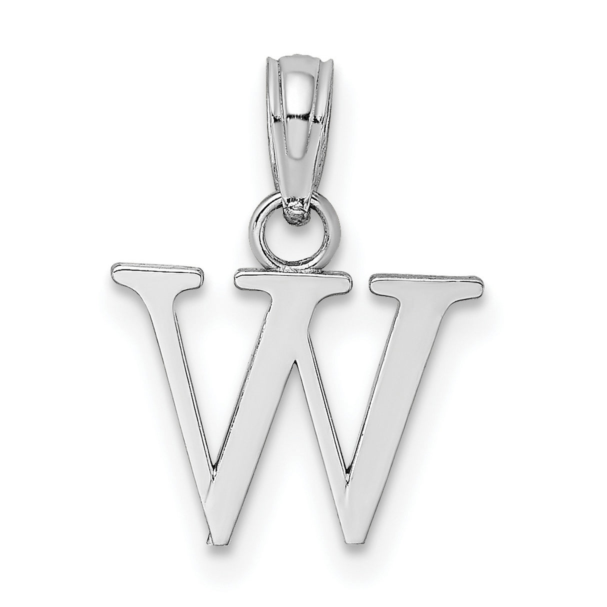 Polished W Block Initial Charm Pendant in Real 10k White Gold