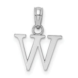 Polished W Block Initial Charm Pendant in Real 10k White Gold