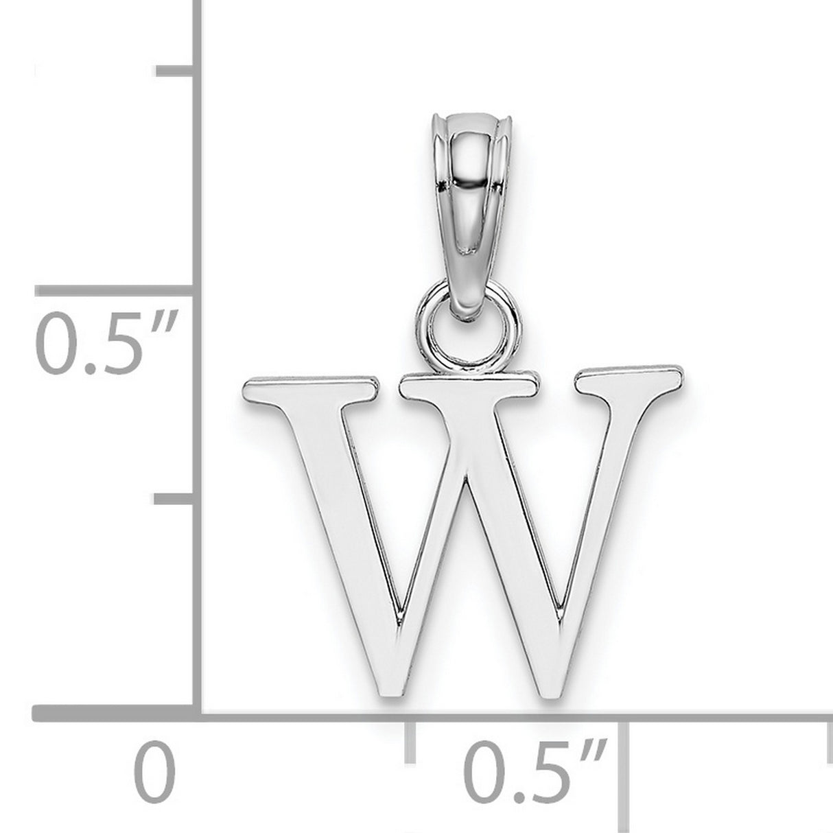 Polished W Block Initial Charm Pendant in Real 10k White Gold