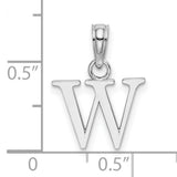 Polished W Block Initial Charm Pendant in Real 10k White Gold