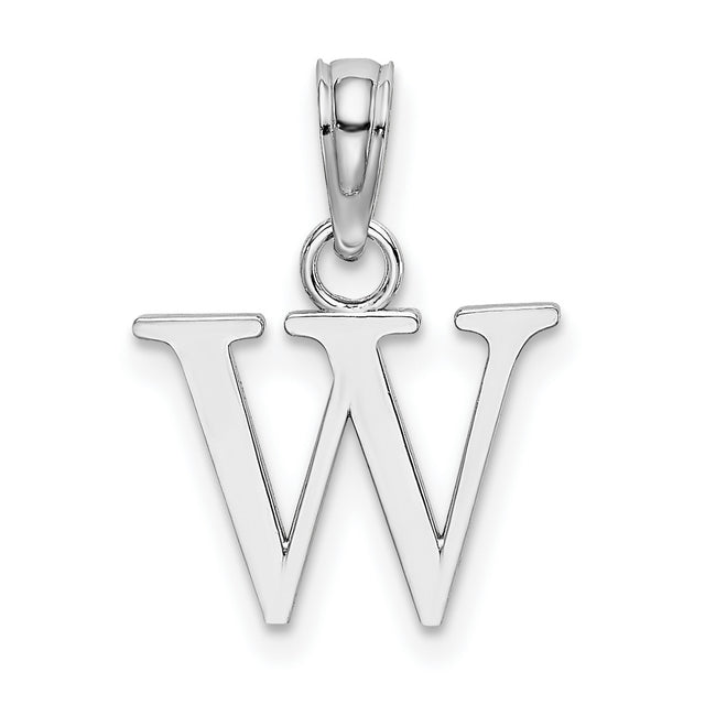 Polished W Block Initial Charm Pendant in Real 10k White Gold