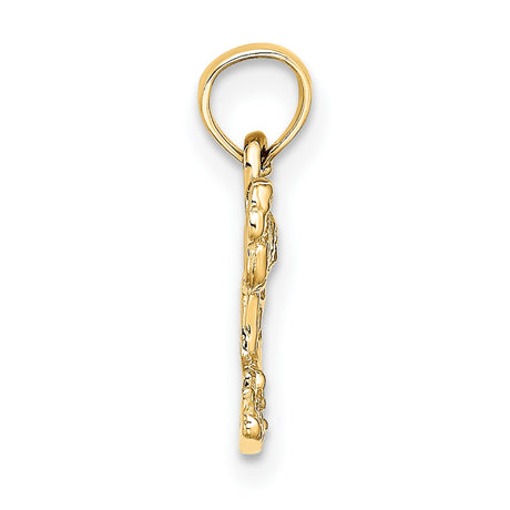 10k Yellow Gold Flamingo Pendant, Detailed Tropical Bird in Grass, Nature and Beachwear Theme
