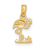 10k Yellow Gold Flamingo Pendant, Detailed Tropical Bird in Grass, Nature and Beachwear Theme