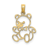 10k Yellow Gold Teddy Bear Pendant with Openwork Design and Bow Tie Accent
