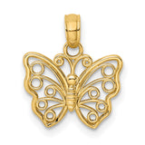 10k Yellow Gold Butterfly Pendant with Open Filigree Wings, Symbolic Nature Jewelry for Women