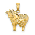 10k Yellow Gold Cow Pendant with Floral Accents, Nature-Inspired Animal Charm for Women