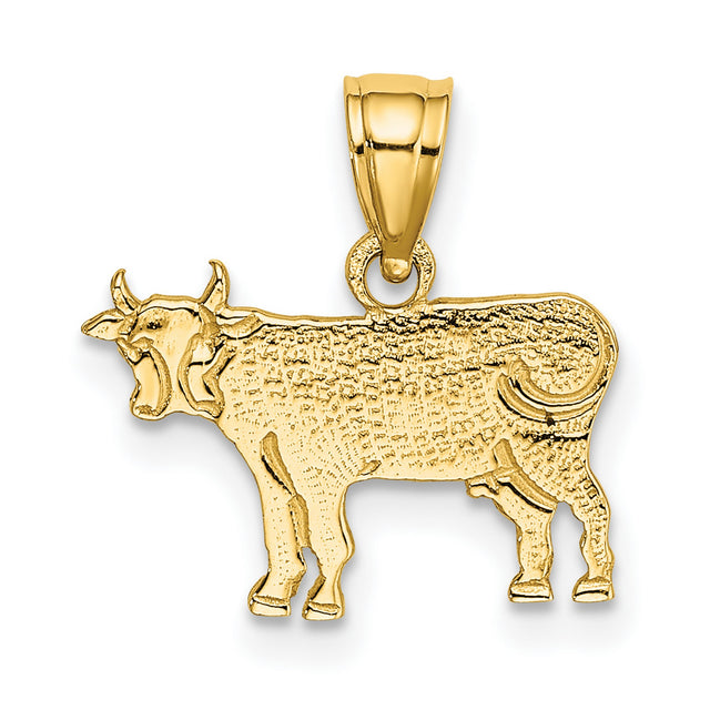 10k Yellow Gold Bull Pendant, Taurus Zodiac Animal Symbol Charm, Western Style Unisex Jewelry