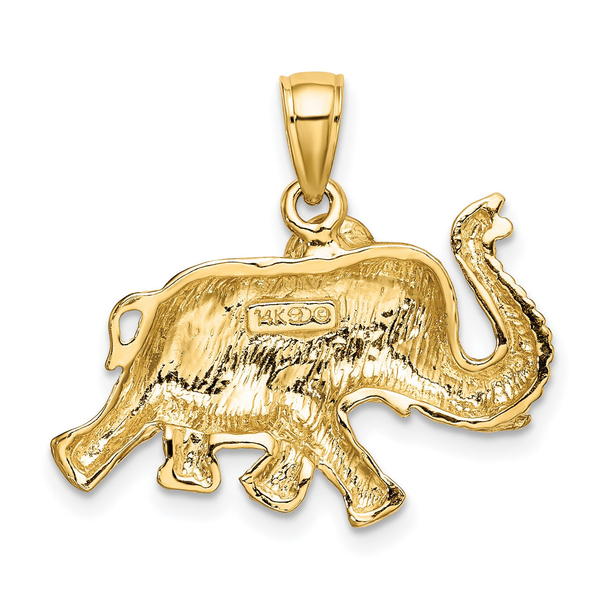 10k Yellow Gold Elephant Pendant with Raised Trunk, Symbol of Strength and Wisdom