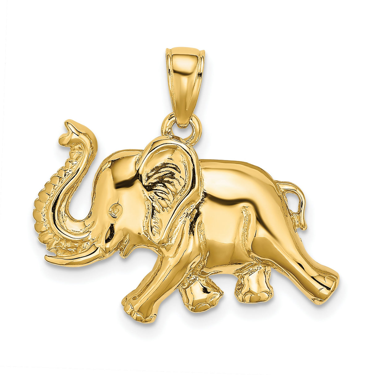 10k Yellow Gold Elephant Pendant with Raised Trunk, Symbol of Strength and Wisdom