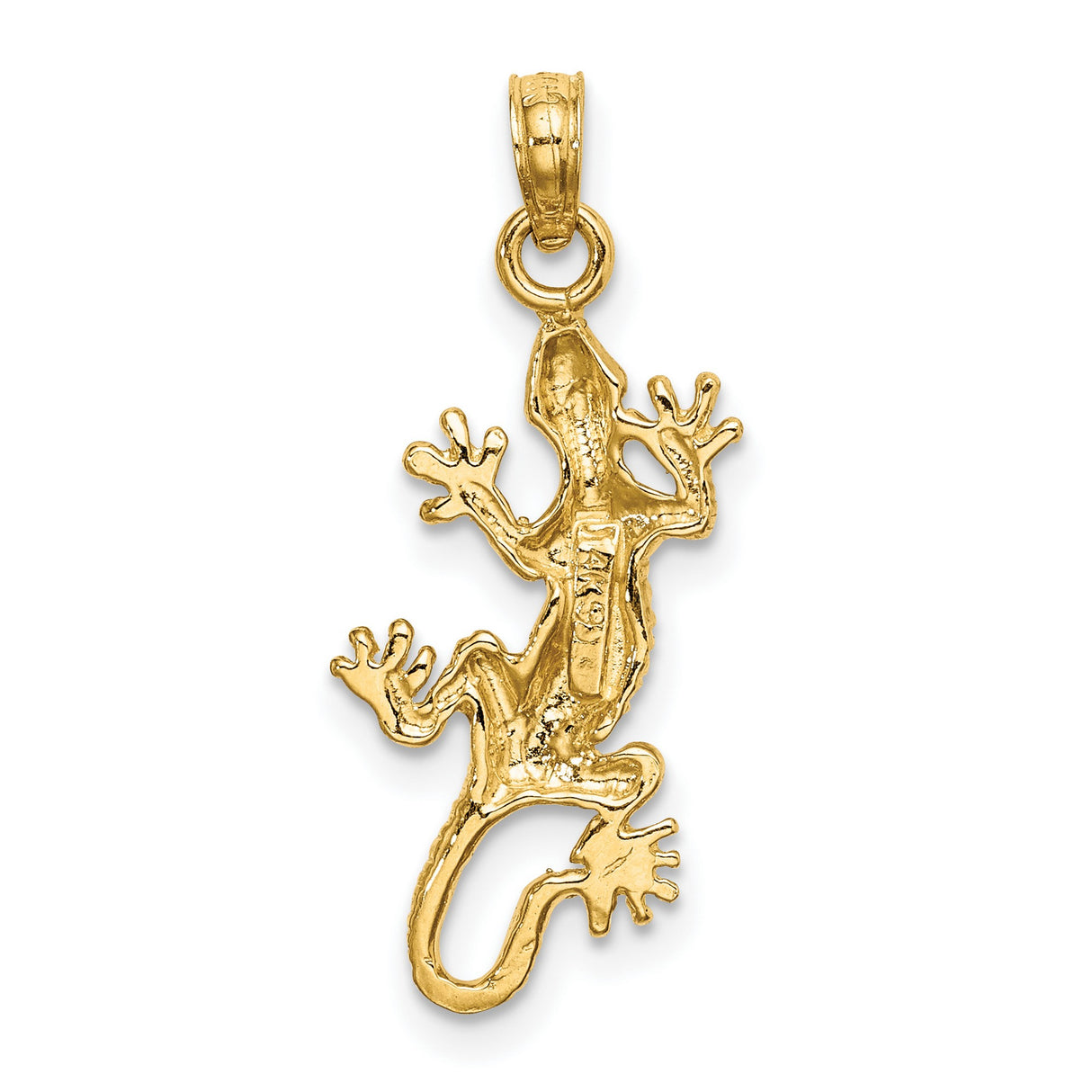10k Yellow Gold Gecko Lizard Pendant, Textured Animal Charm Symbolizing Transformation