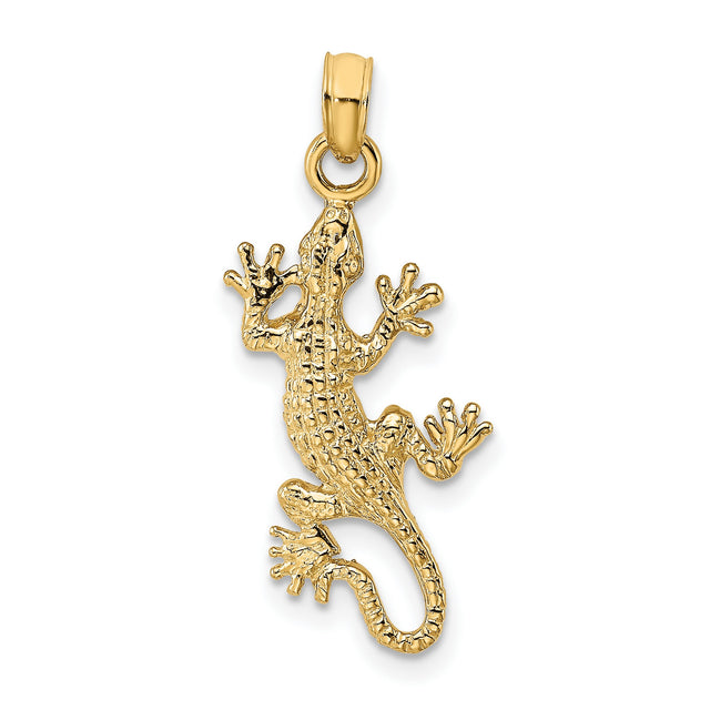 10k Yellow Gold Gecko Lizard Pendant, Textured Animal Charm Symbolizing Transformation