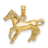 10k Yellow Gold Horse Pendant, Prancing Horse Design, Equestrian Symbol Jewelry for Women