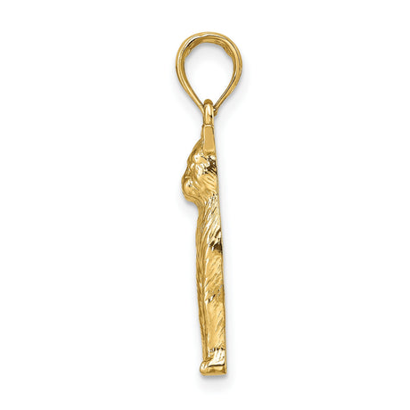 Textured Sitting Cat Charm Pendant in Real 10k Yellow Gold